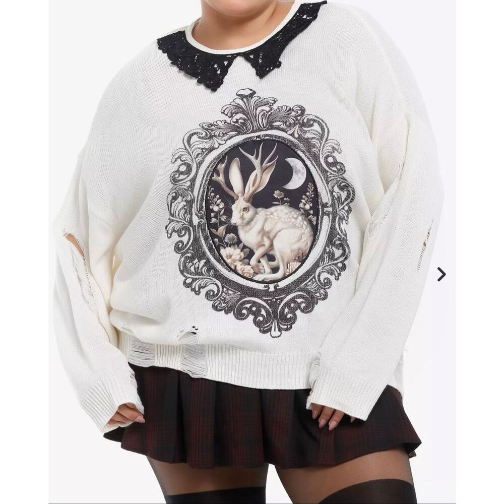 Thorn & Fable Jackalope Distressed Knit Sweater Plus Size 2 Nwt